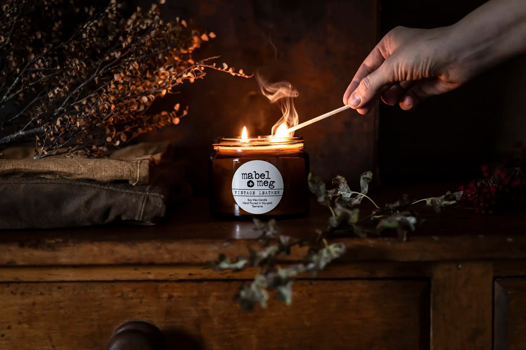 Mabel and Meg vintage leather extra large soy candle
