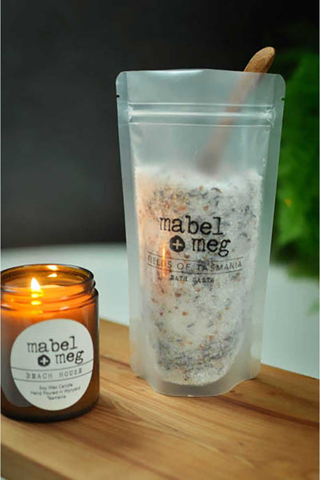 Bath salt from Mabel and meg with Fields of tasmania scent in pouch 