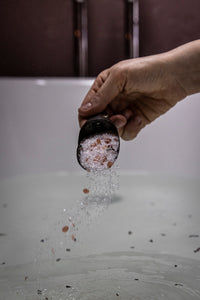 mabel + meg bath salt poured into bath